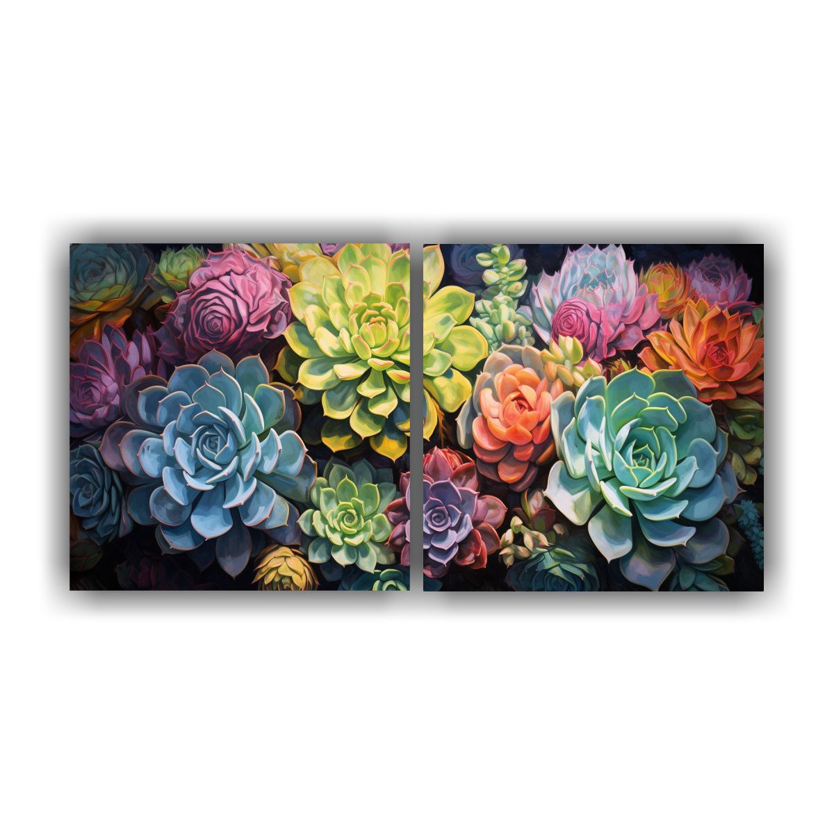 GENERICO - Pintura Abstracta De Suculentas Y Flores 60x30 Cm