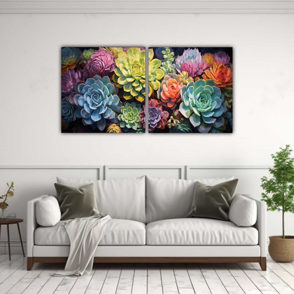 GENERICO - Pintura Abstracta De Suculentas Y Flores 60x30 Cm