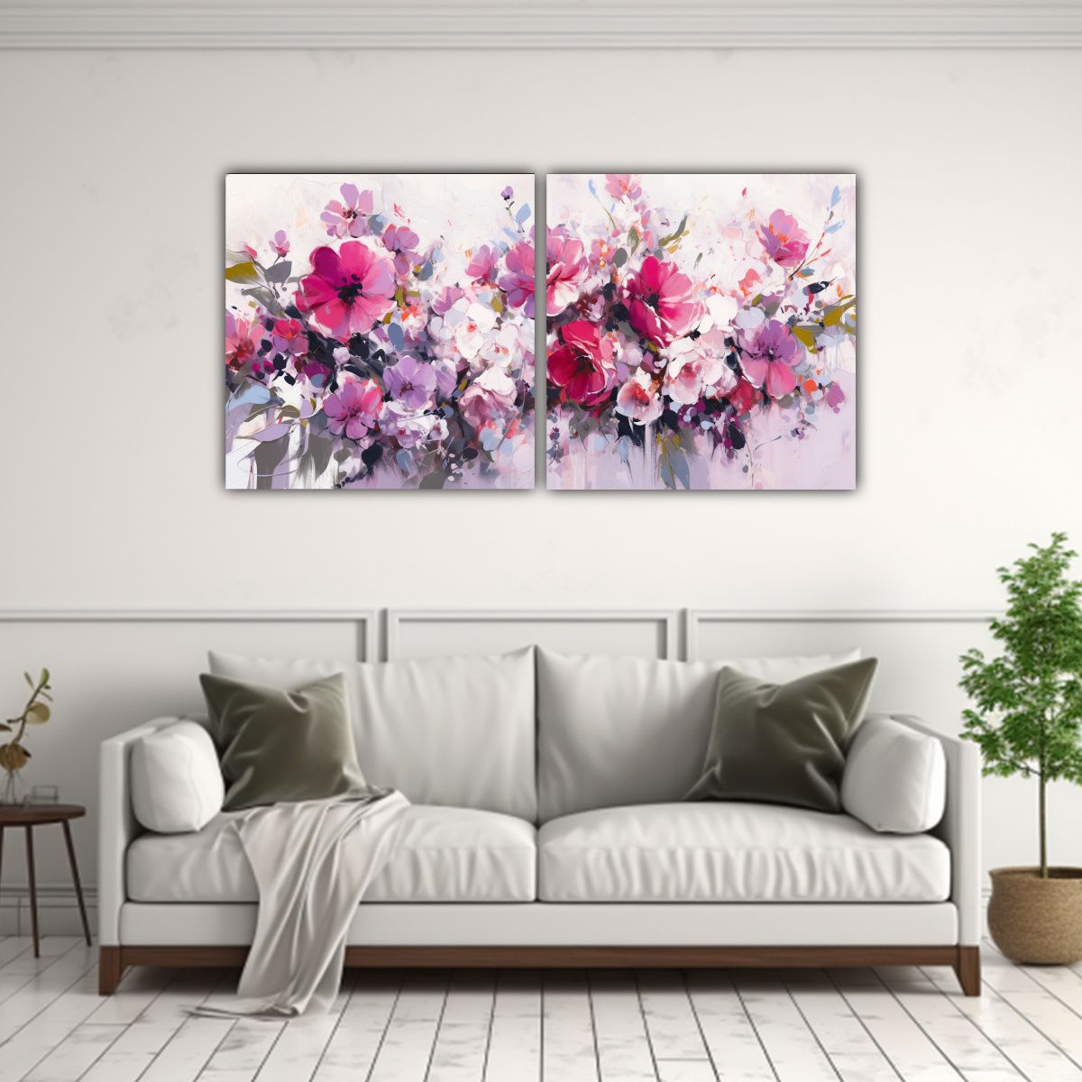 GENERICO - Lienzo Moderno Clásico Flor Blanca Y Magenta En 80x40 Cm