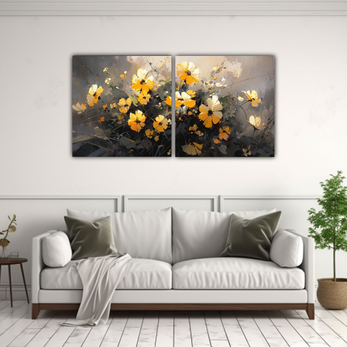 GENERICO - Pintura Equilibrio Amarillo Y Negro De Flores En 100x50 Cm