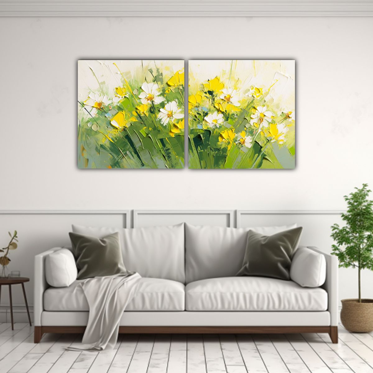GENERICO - Cuadros Modernos De Escenario Amarillo Y Verde 80x40 Cm
