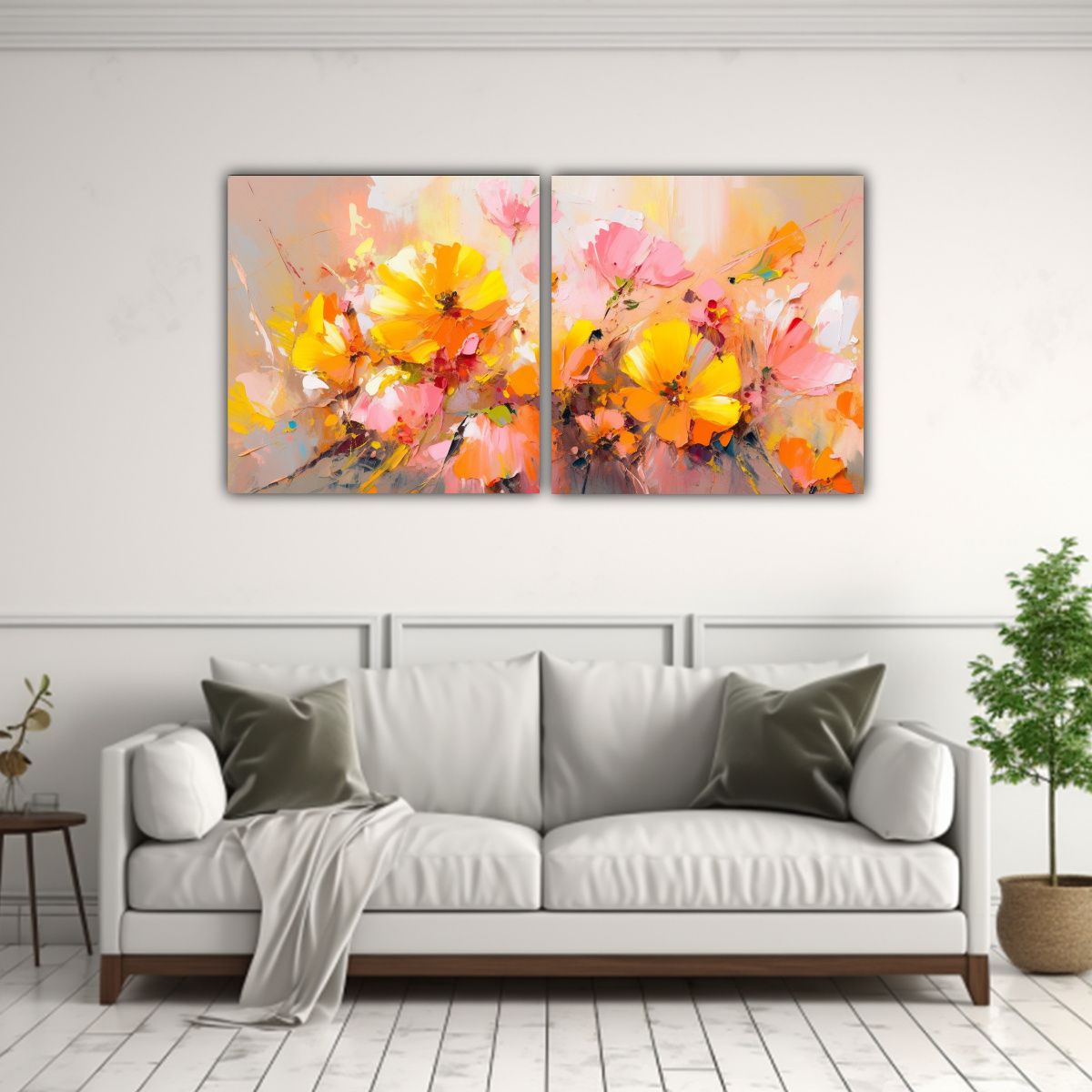GENERICO - Flor Amarilla Y Rosa En Lienzo De Alta Calidad 60x30 Cm