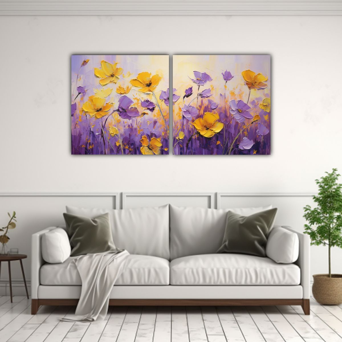 GENERICO - Pintura Abstracta De Flores Amarillas Y Púrpuras 80x40 Cm