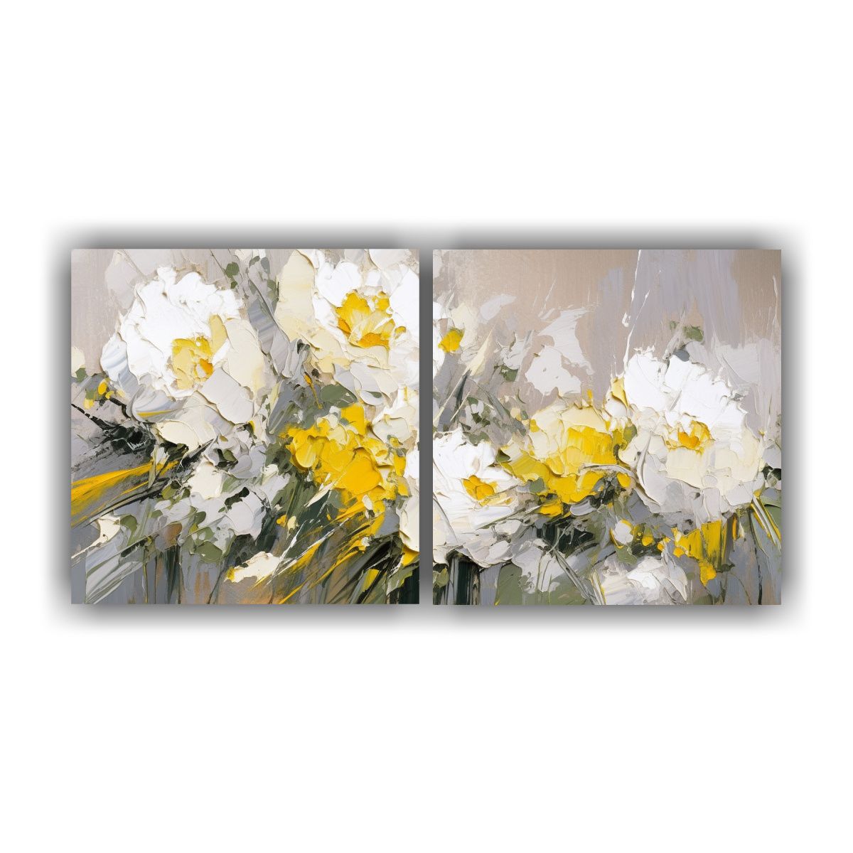 GENERICO - Cuadro Conceptual Amarillo Y Plateado De Flores 80x40 Cm