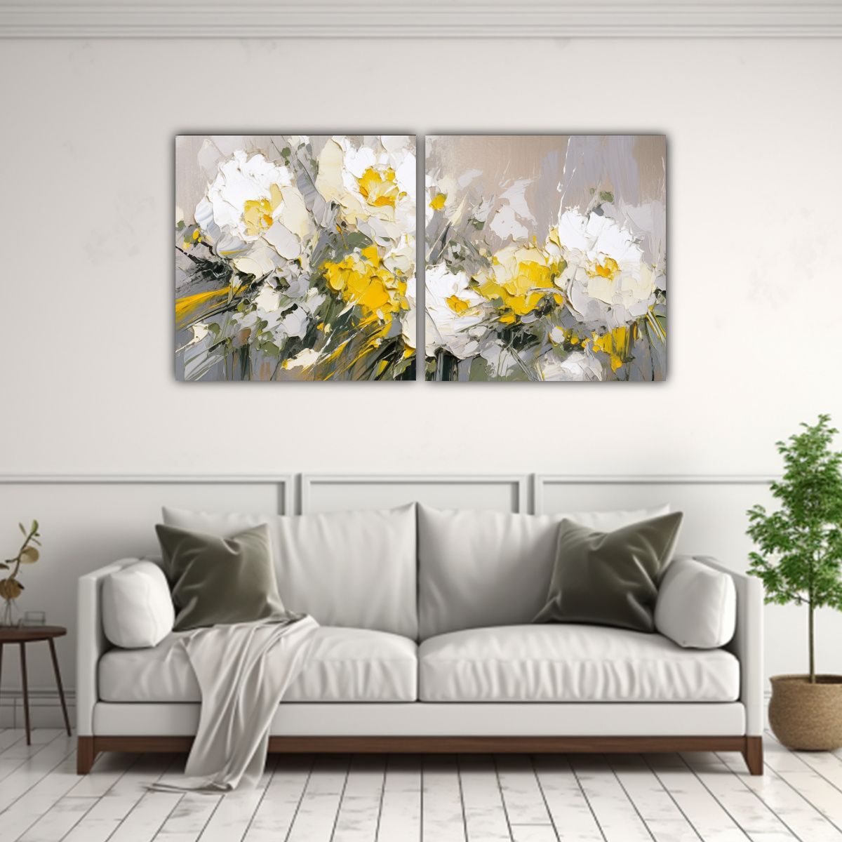 GENERICO - Cuadro Conceptual Amarillo Y Plateado De Flores 80x40 Cm