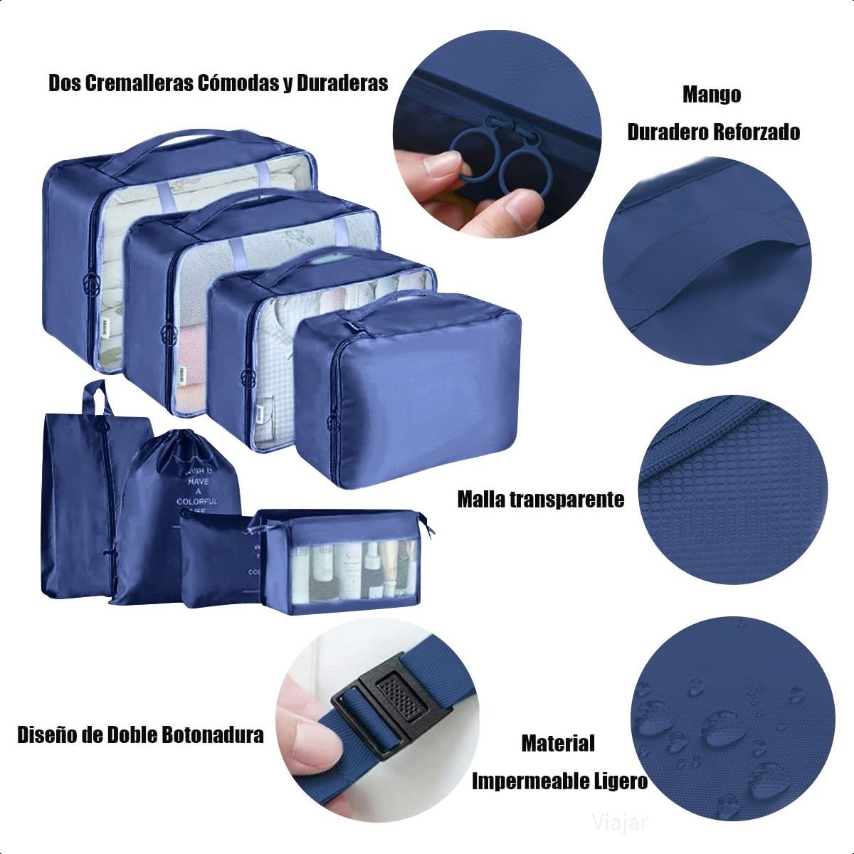 SUPERCENTER - Bolsas Viaje 8 En 1 Bolsas Organizadoras Viaje Maleta Azul