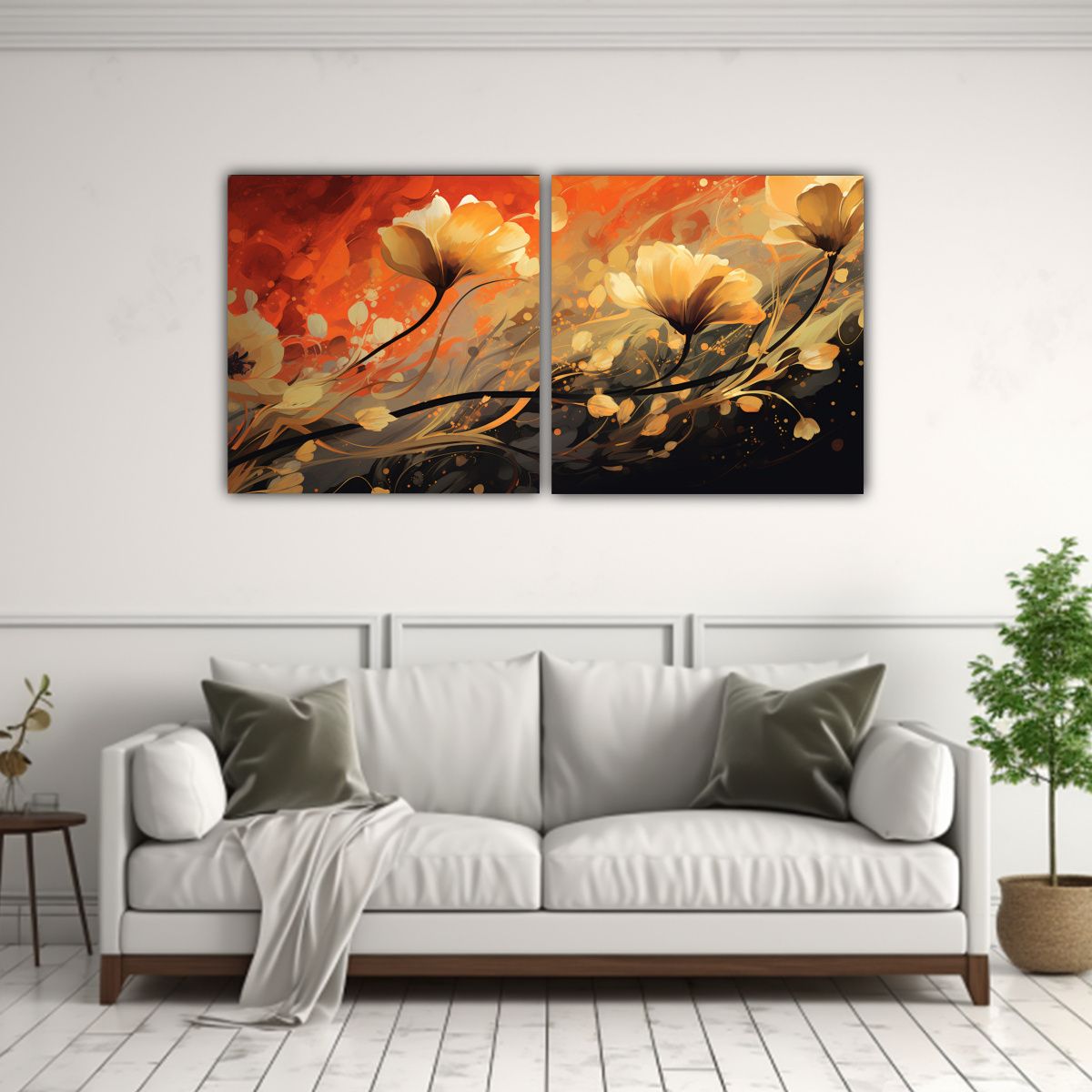 GENERICO - Cuadros Modernos Riqueza Visual En Tonos Naranja 60x30 Cm