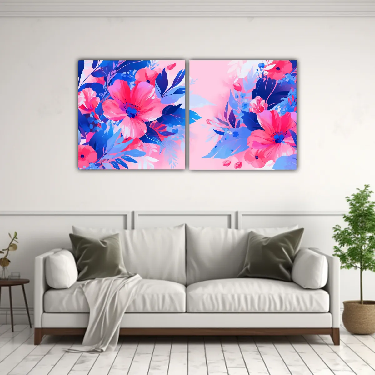 GENERICO - Díptico Moderno Elegancia En Rosa Y Azul 100x50 Cm