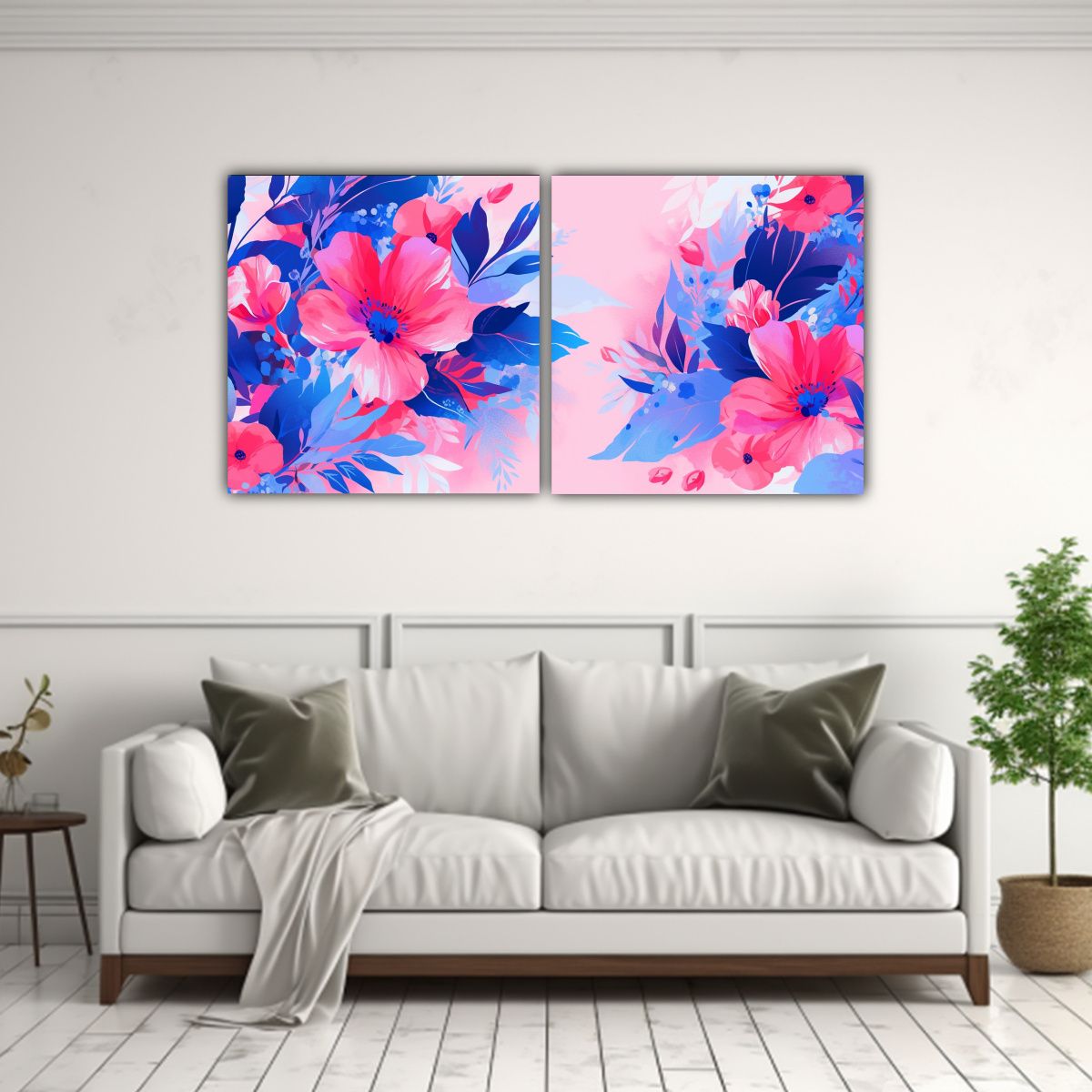 GENERICO - Díptico Moderno Elegancia En Rosa Y Azul 60x30 Cm