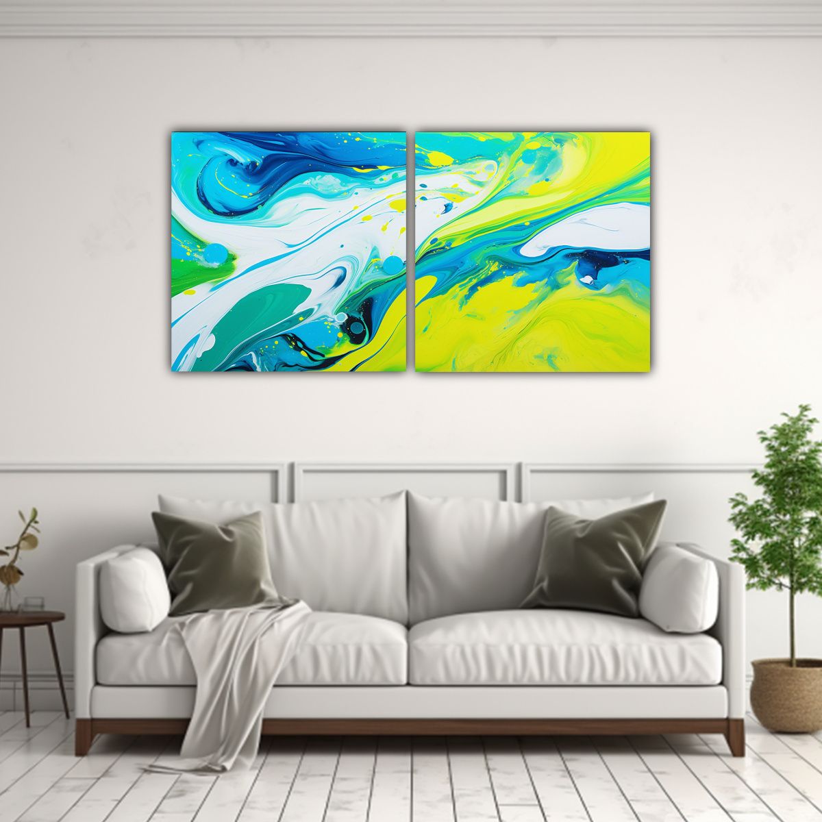 GENERICO - Pinturas Decorativas Amarillo Verde Azul Y Blanco 60x30 Cm