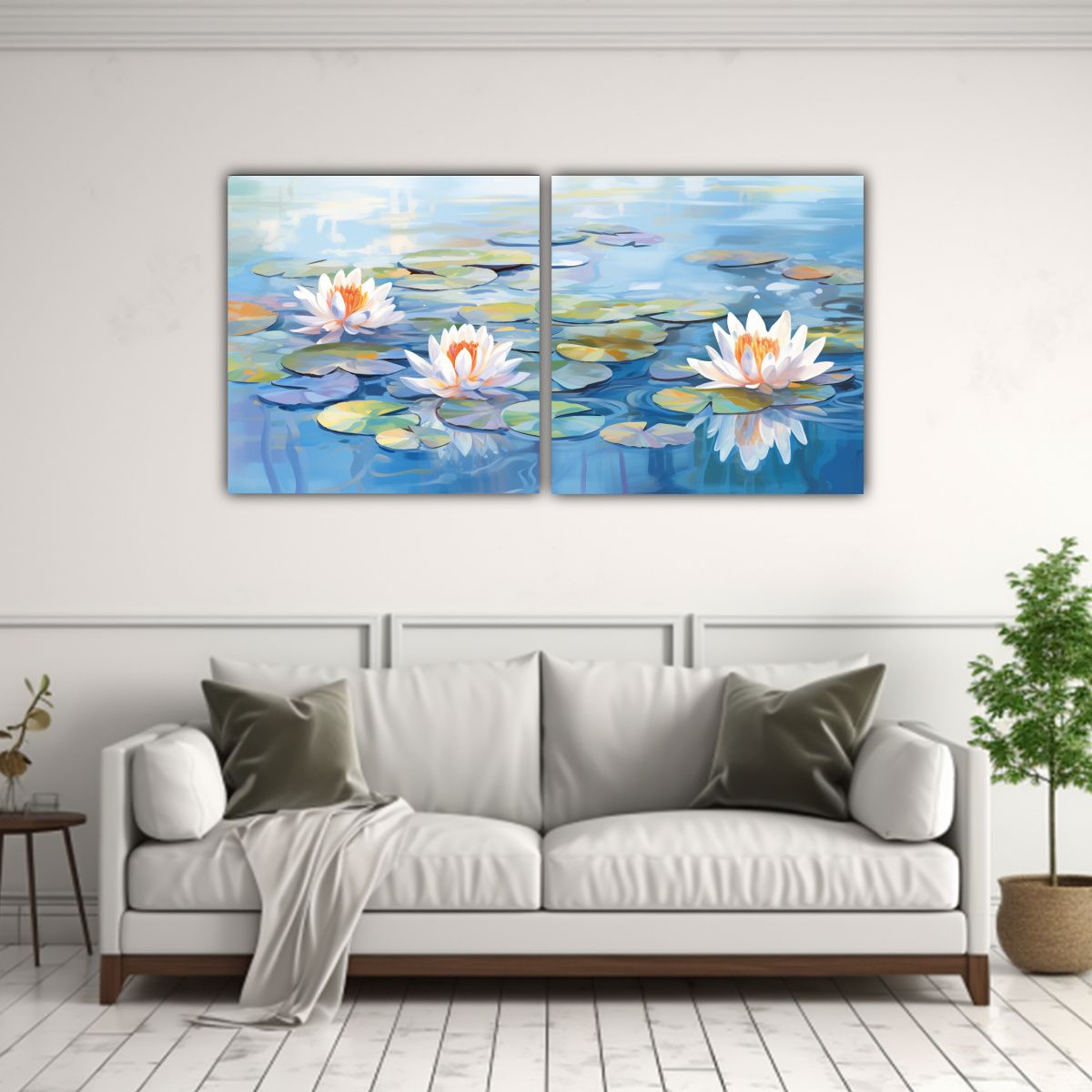 GENERICO - Diptico Acuarela Serena Lirios De Agua Monet 100x50 Cm