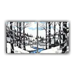 GENERICO - Cuadro De Decoración Line Drawing Bosque Nevado 80x40 Cm