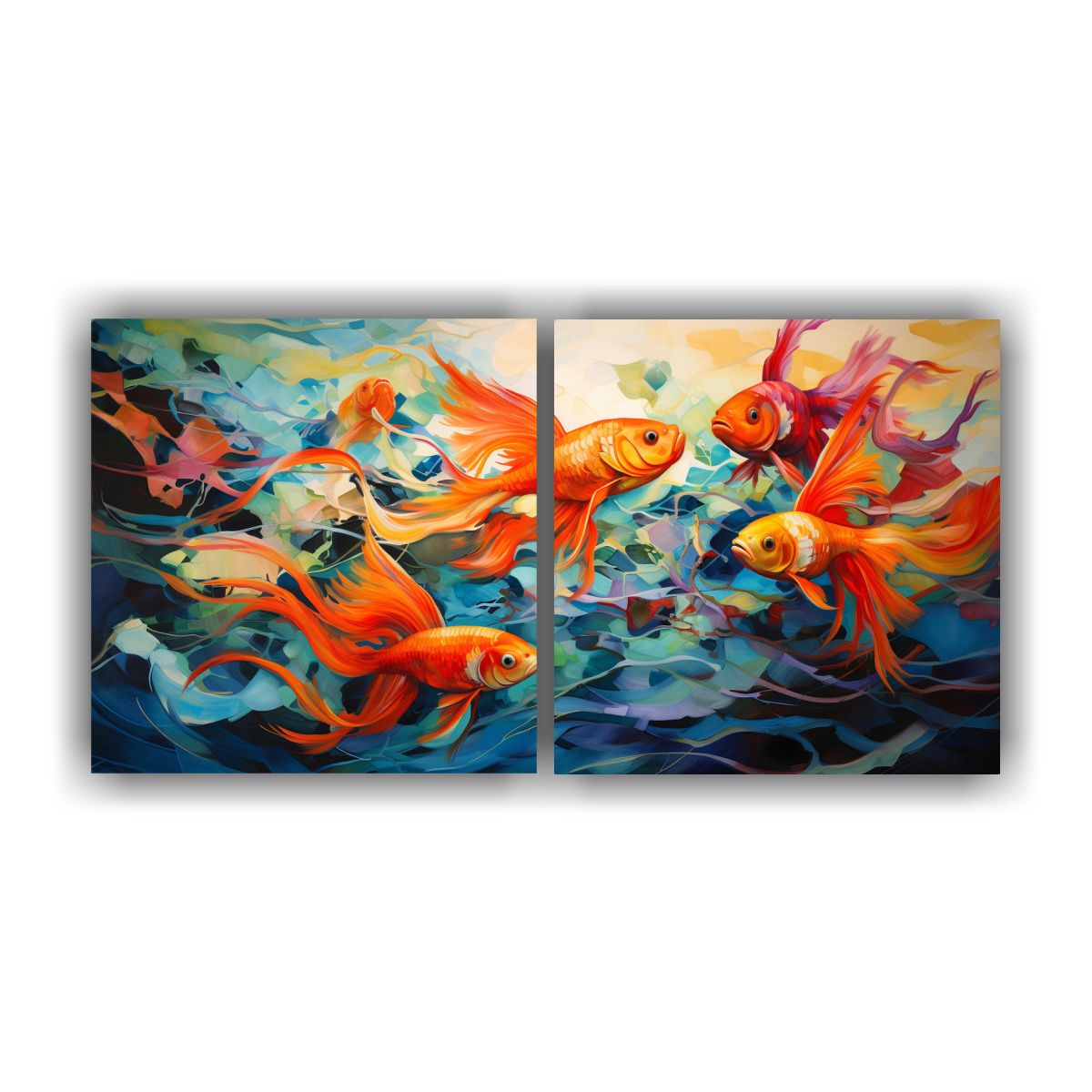 GENERICO - Pinturas Peces Abstractos En Bastidor De Madera 100x50 Cm