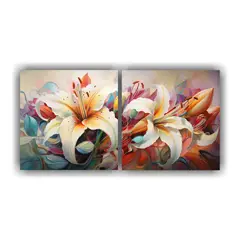 GENERICO - Flores Abstractas Modernas En Lienzo Set De 2 100x50 Cm