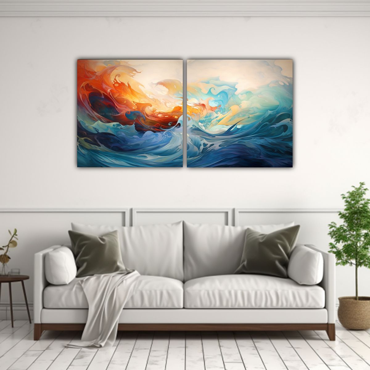 GENERICO - Cuadro Abstracto Del Mar Con Finas Líneas En 80x40 Cm