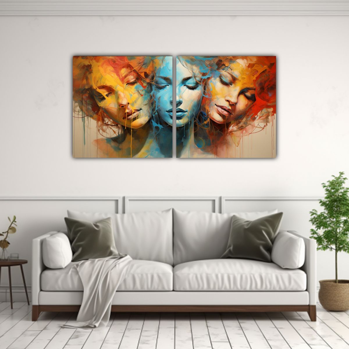 GENERICO - Pinturas Abstractas De Caras De Mujeres En Dos 80x40 Cm