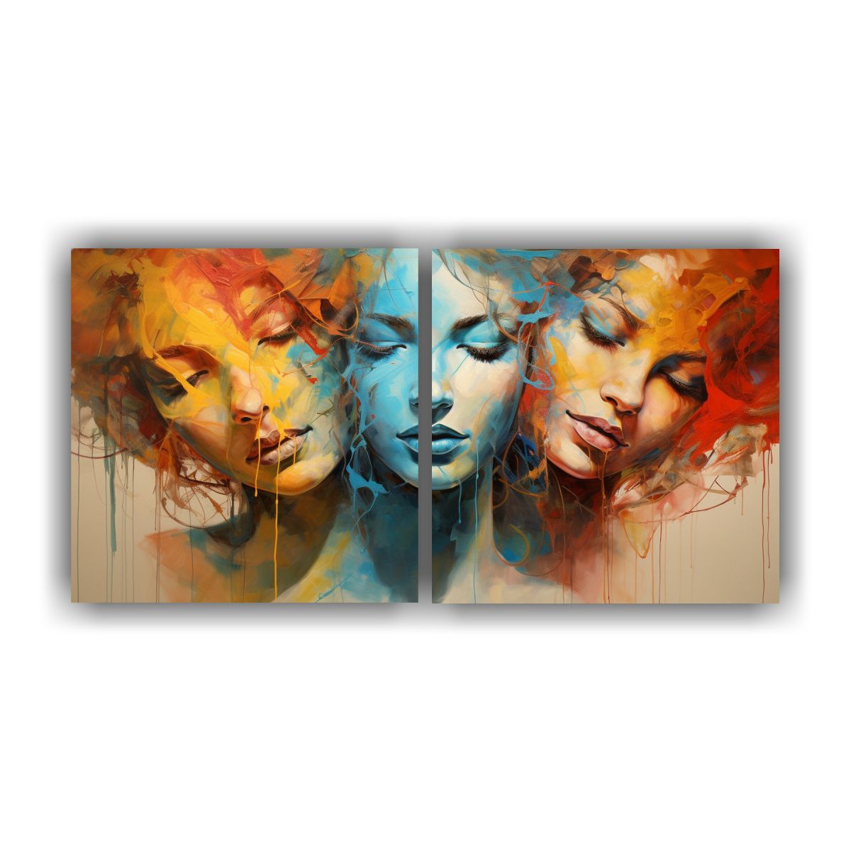 GENERICO - Pinturas Abstractas De Caras De Mujeres En Dos 60x30 Cm