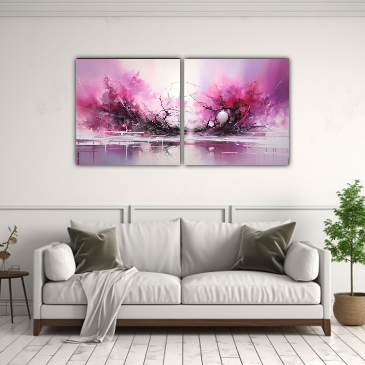 GENERICO - Díptico Tema Adorno Pintura Abstracta Rosa 60x30 Cm