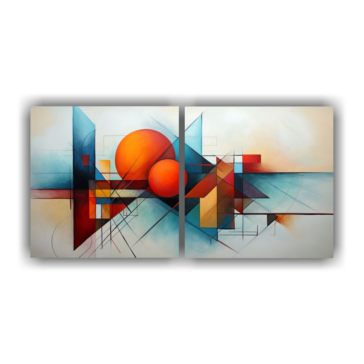 GENERICO - Pintura Abstracta Geométrica Diptico Estilo 80x40 Cm