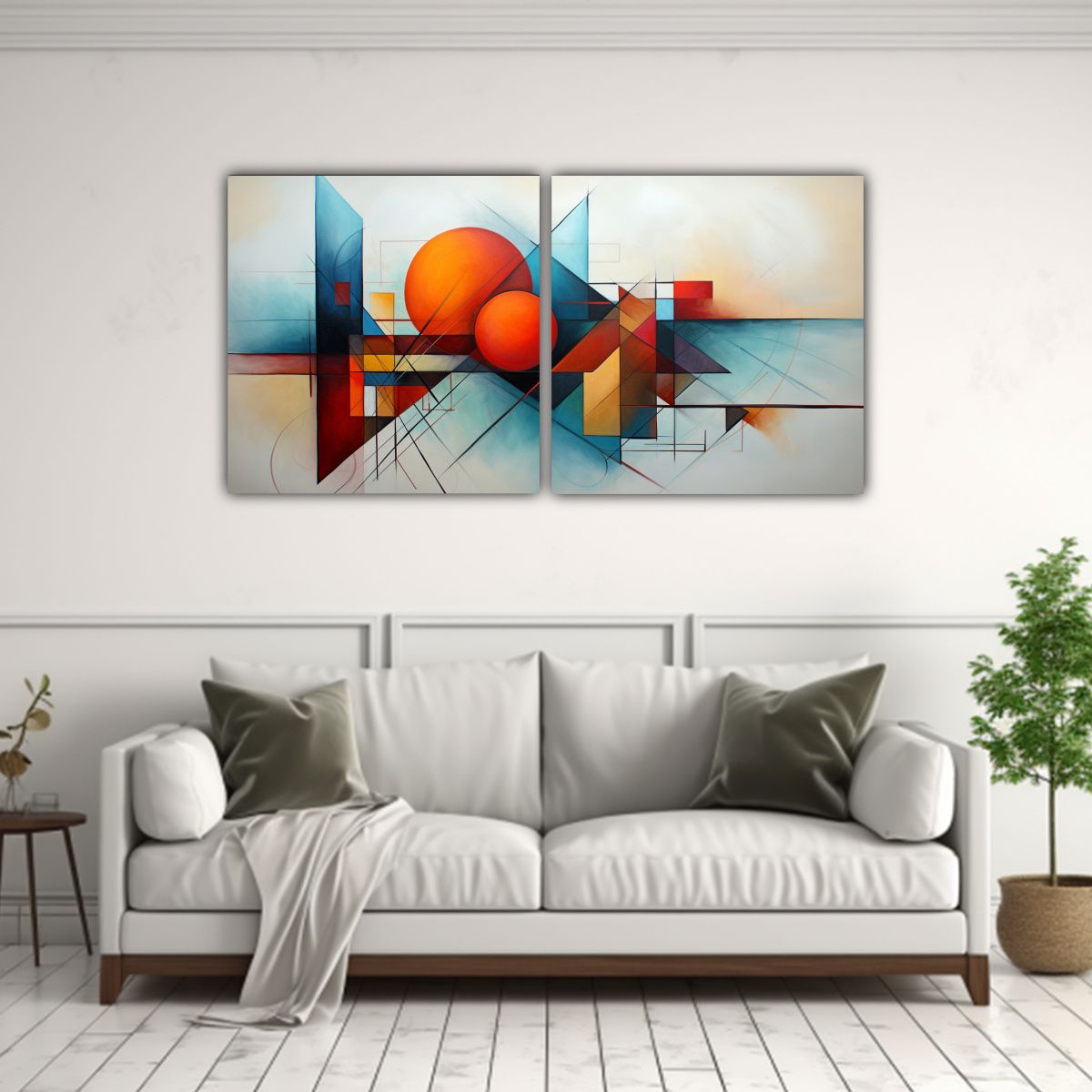 GENERICO - Pintura Abstracta Geométrica Diptico Estilo 80x40 Cm