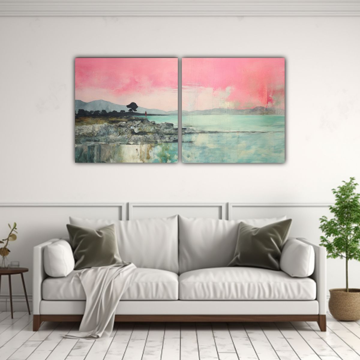 GENERICO - Pintura Abstracta Fantasía En Rosa Turquesa Y 100x50 Cm