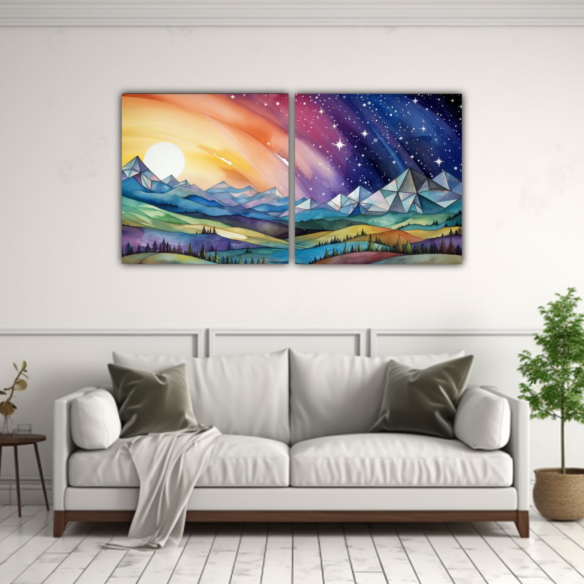 GENERICO - Paisaje De Montaña En Acuarela Con Estilo 100x50 Cm