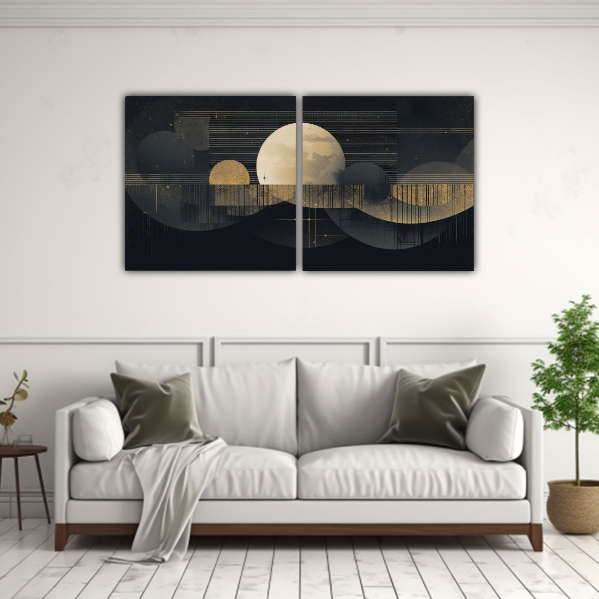 GENERICO - Luna Dorada Enmarcada Estilo Monocromático 100x50 Cm