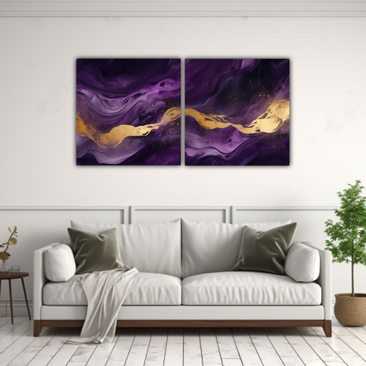 GENERICO - Diptico Decorativo Personalidad Oro Y Púrpura 100x50 Cm