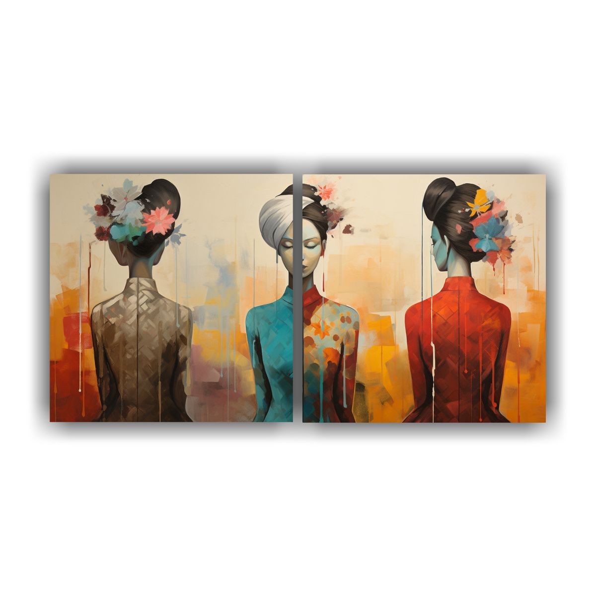 GENERICO - Cuadros Abstractos De Meninas En Bastidor Impreso 60x30 Cm