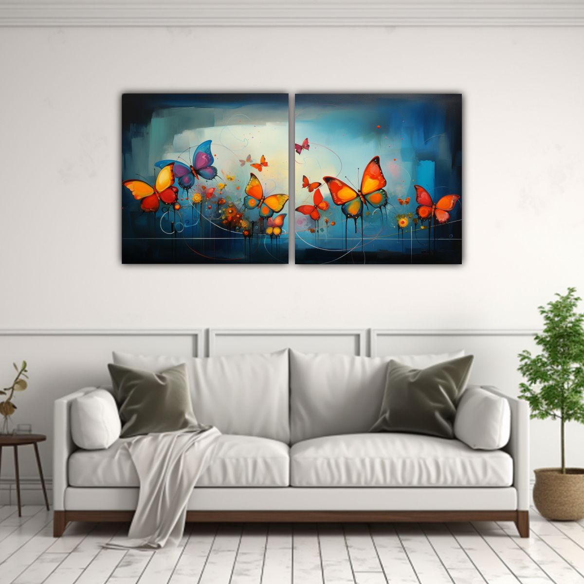 GENERICO - Cuadros Abstractos Modernos Con Mariposas En Set 80x40 Cm