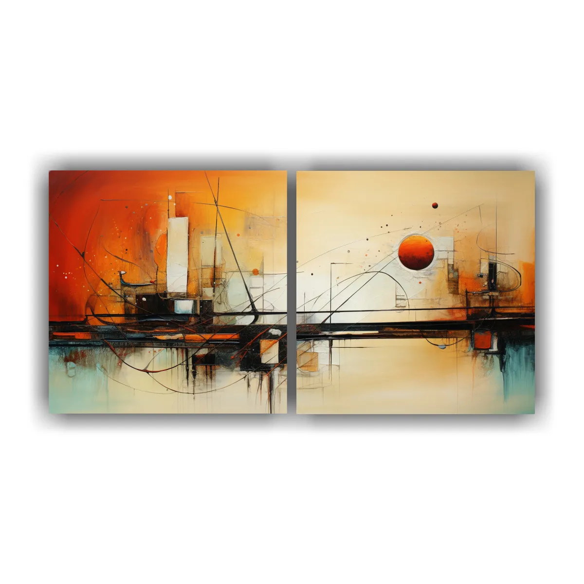 GENERICO - Cuadros Abstractos Con Enigmáticas Líneas Finas 100x50 Cm