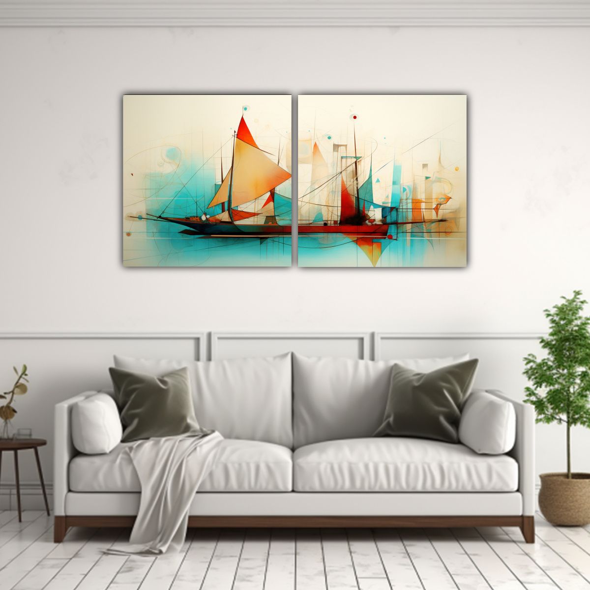 GENERICO - Cuadros Abstractos De Barcos En Lienzo Alegría 100x50 Cm