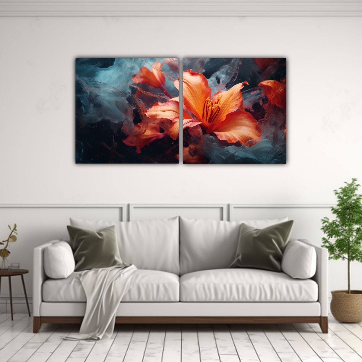 GENERICO - Cuadros Florales Abstractos Con Perspectivas 80x40 Cm