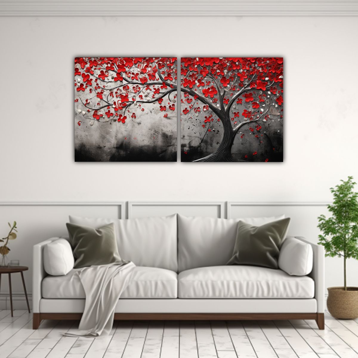 GENERICO - Pintura Decorativa Con árbol En Rojo Y Plata 60x30 Cm