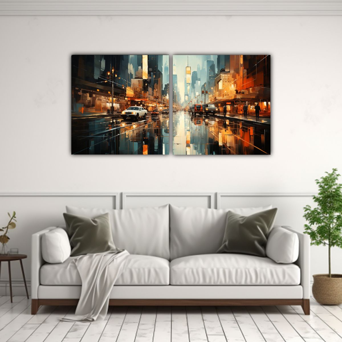 GENERICO - Pintura Abstracta De Edificios Junto Al Agua En 100x50 Cm