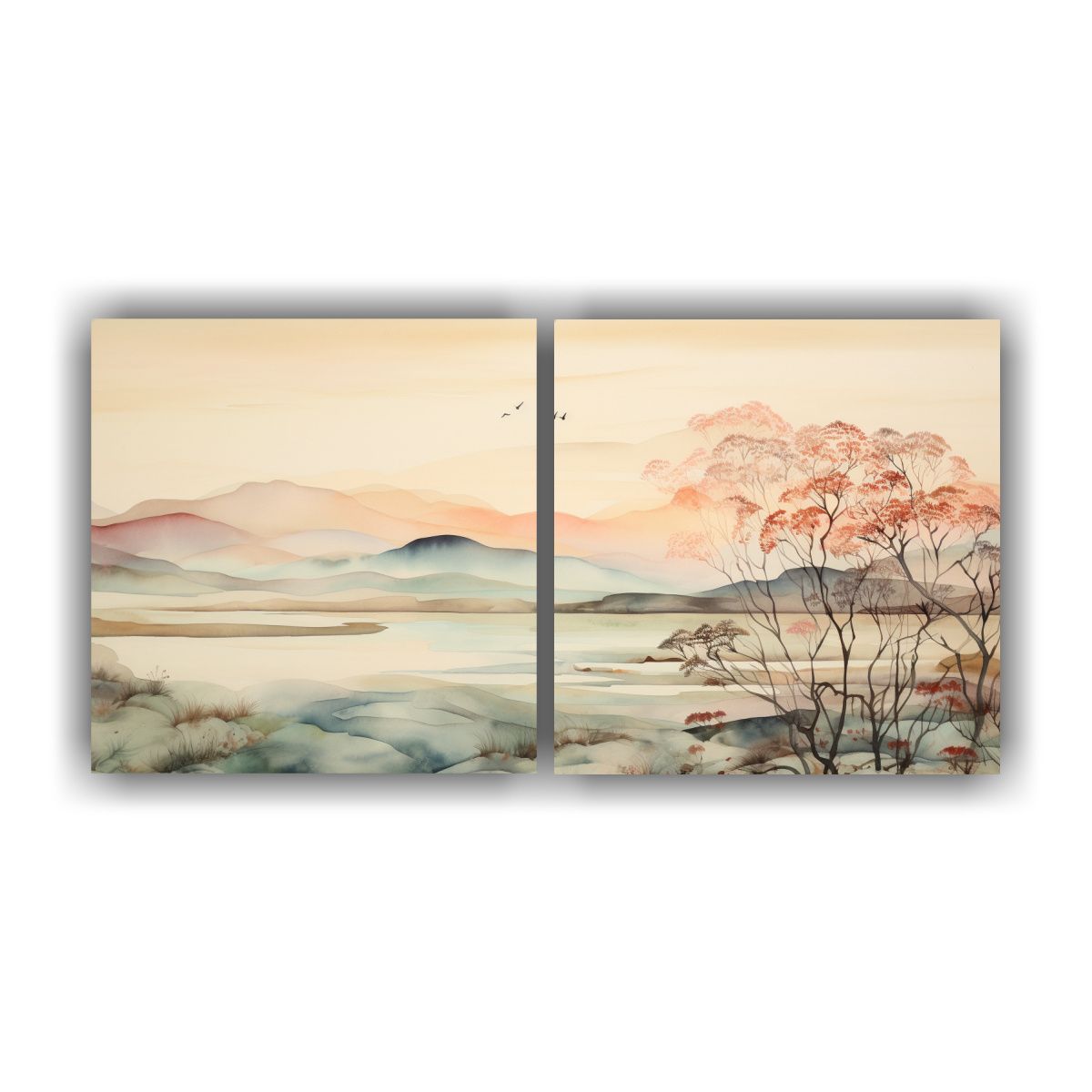GENERICO - Paisaje Sereno En Lienzo Decorativo Set De 2 80x40 Cm