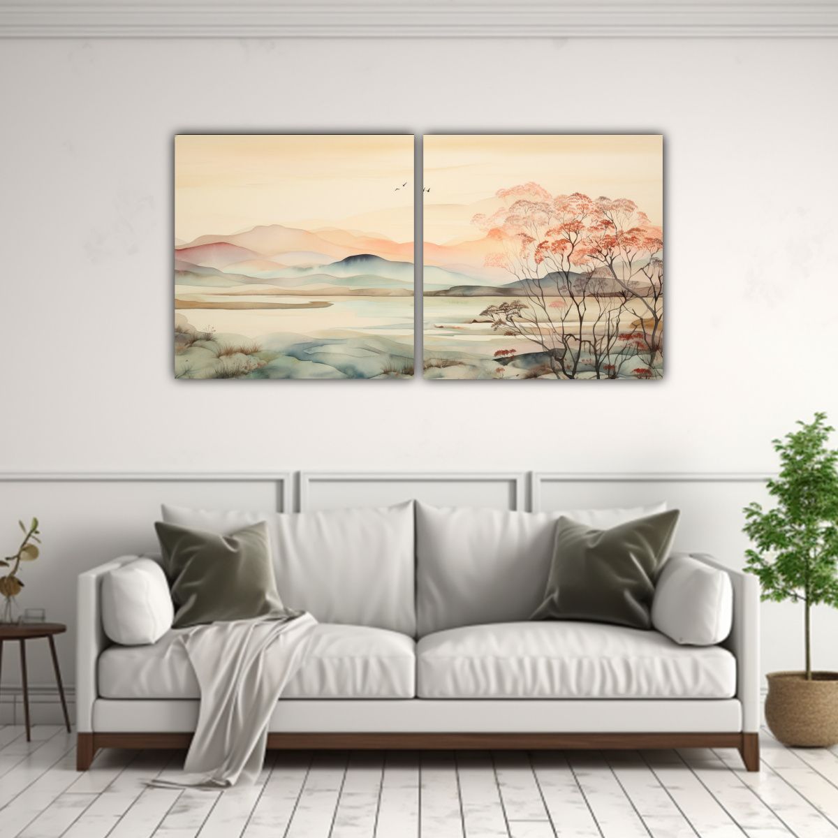 GENERICO - Paisaje Sereno En Lienzo Decorativo Set De 2 80x40 Cm