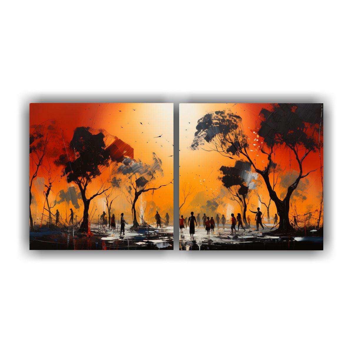 GENERICO - Pintura Abstracta Rectangular En Amarillo Y Rojo 80x40 Cm