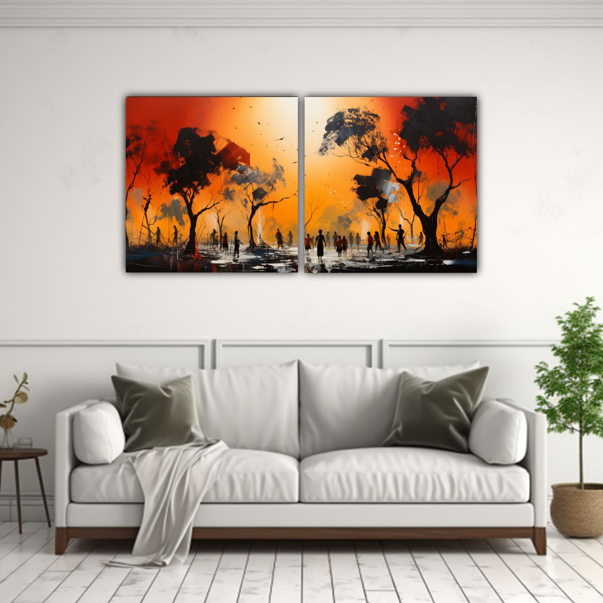 GENERICO - Pintura Abstracta Rectangular En Amarillo Y Rojo 80x40 Cm