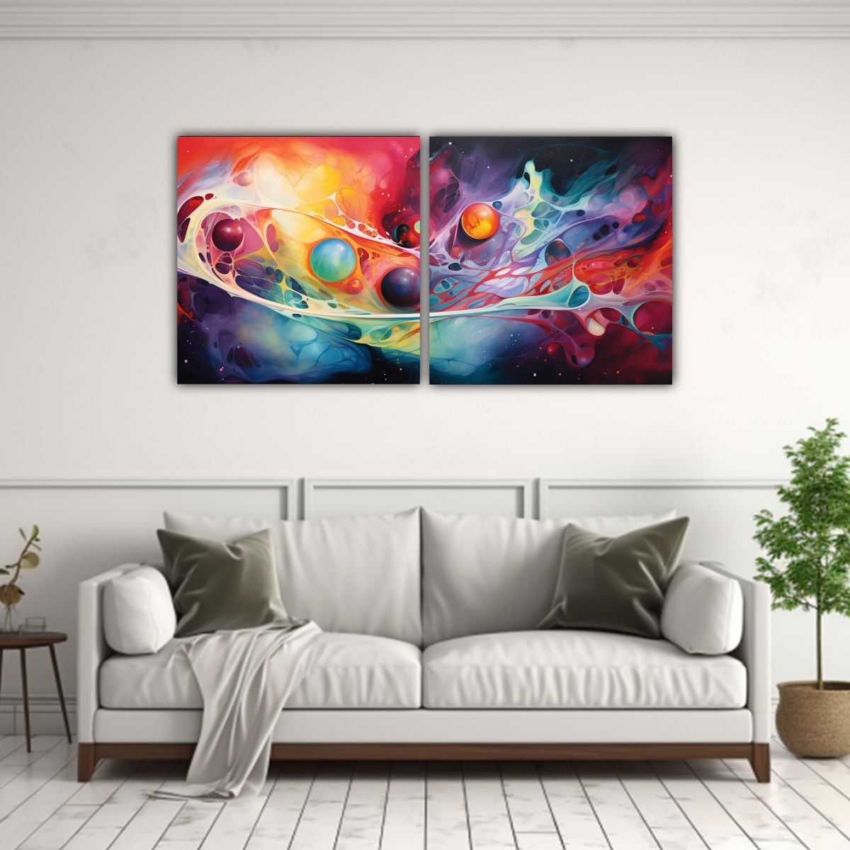 GENERICO - Conjunto 2 Telas En Bastidor Fusión Abstracta De 80x40 Cm