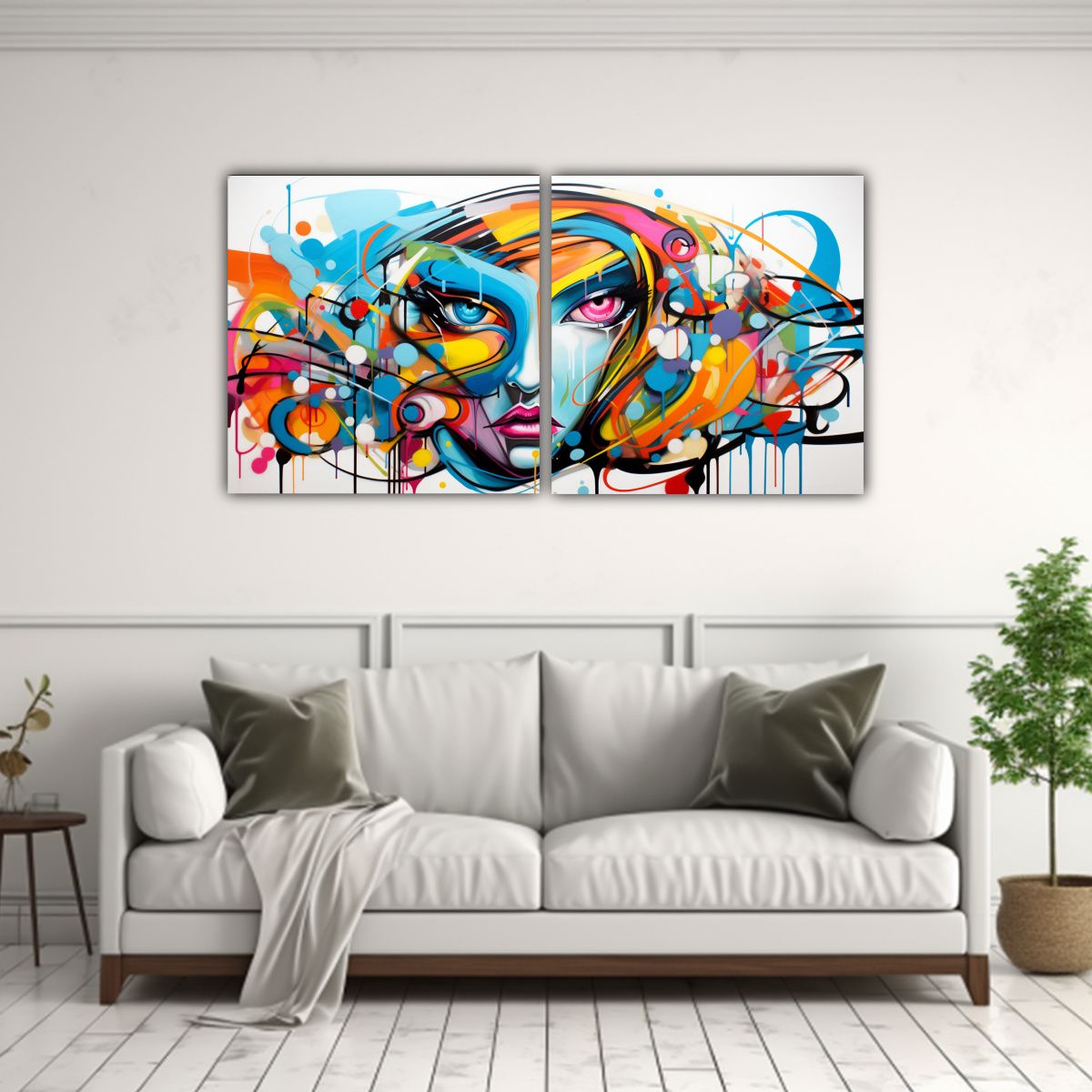 GENERICO - Dos Telas En Bastidor Fusión Abstracta De 80x40 Cm