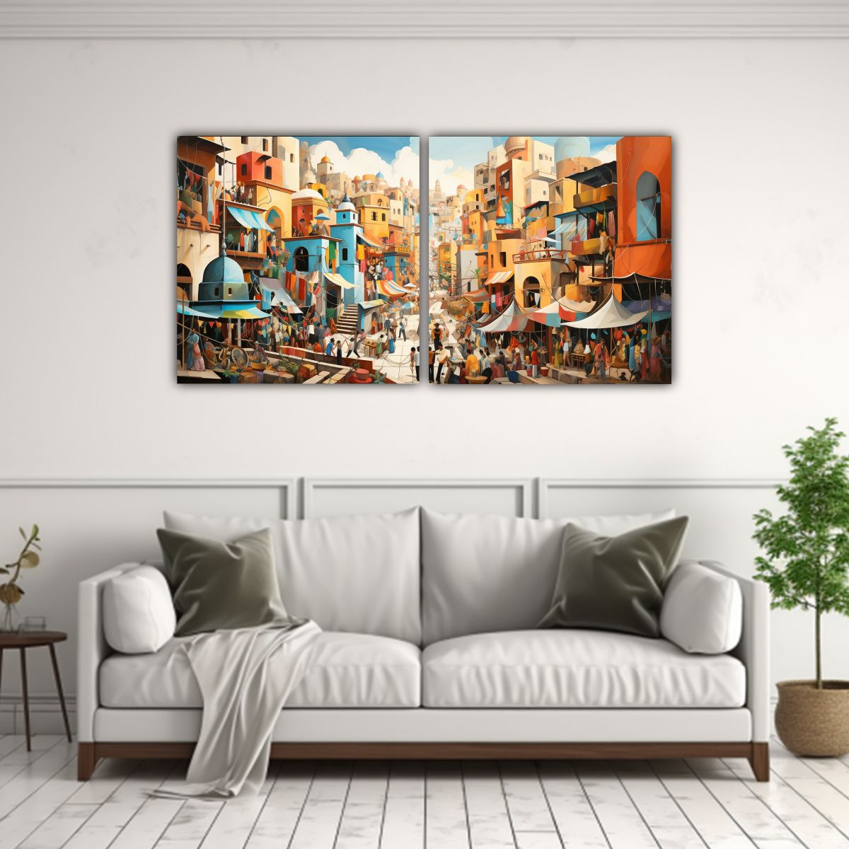 GENERICO - Pintura Decorativa Moderna De Mercado Animado En V 100x50 Cm