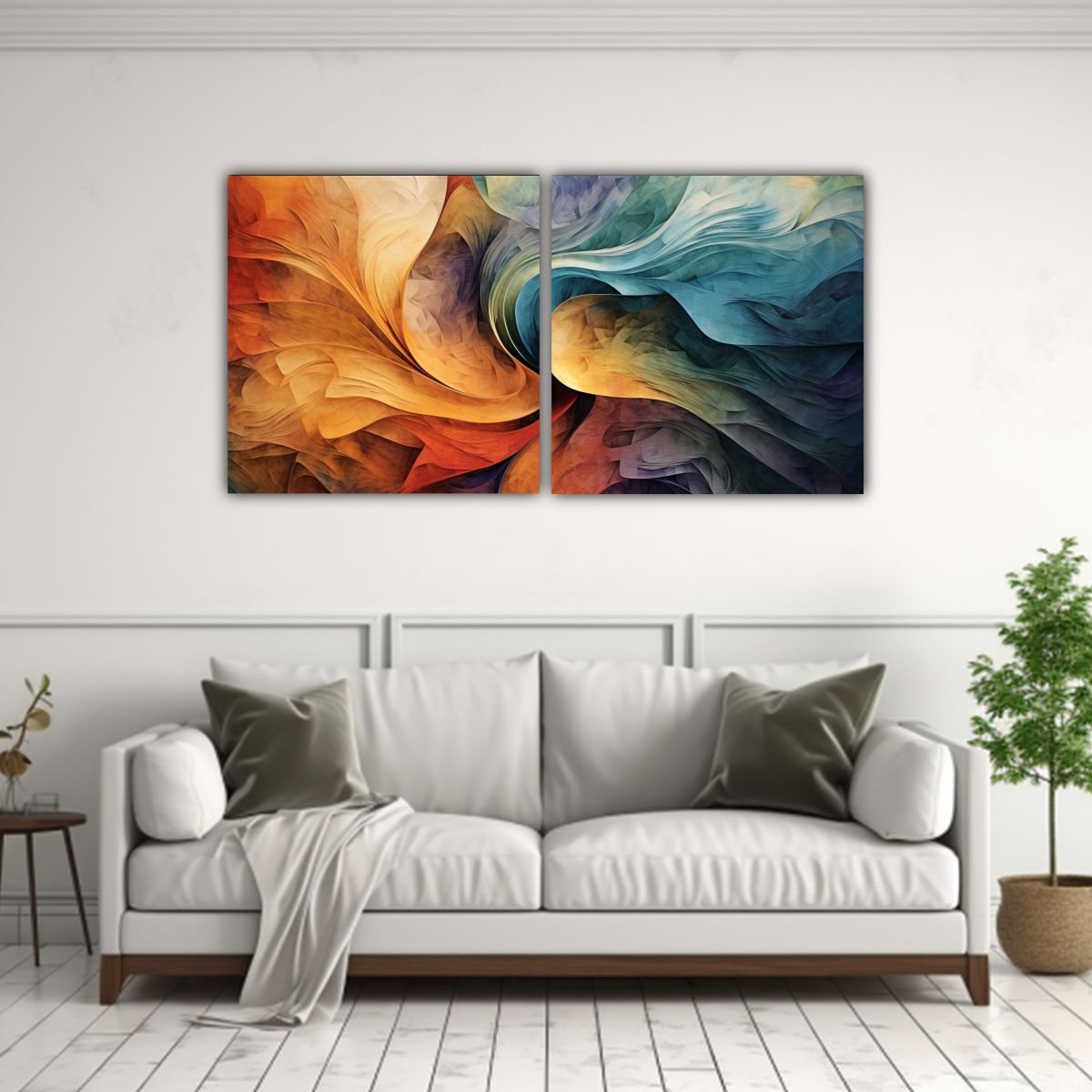 GENERICO - Set 2 Pinturas Abstractas Relieve Arte Multicolor 60x30 Cm