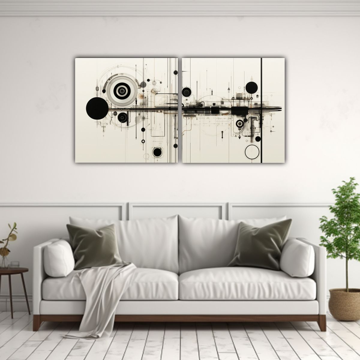 GENERICO - Conjunto 2 Lienzos Tonos Lineales Blanco Y Negro 80x40 Cm
