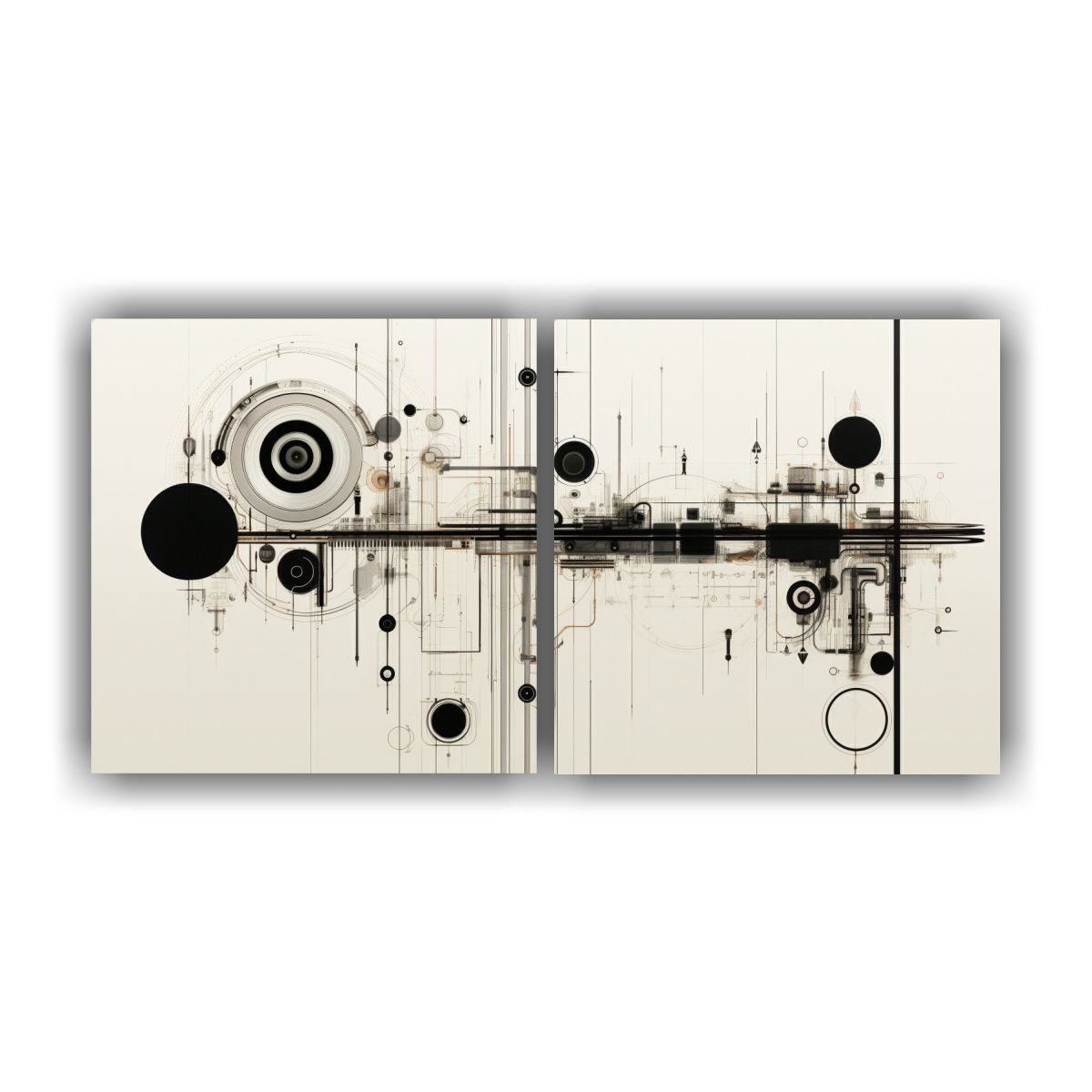 GENERICO - Conjunto 2 Lienzos Tonos Lineales Blanco Y Negro 60x30 Cm