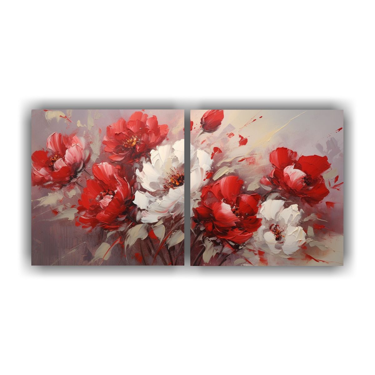 GENERICO - Diptico Moderno Equilibrio A Red PEONIES En Lienzo 80x40 Cm