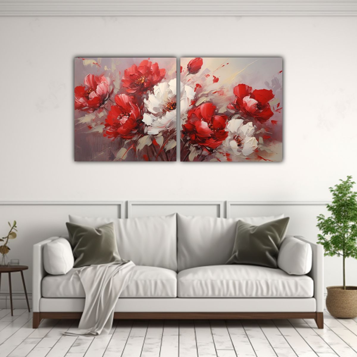 GENERICO - Diptico Moderno Equilibrio A Red PEONIES En Lienzo 80x40 Cm