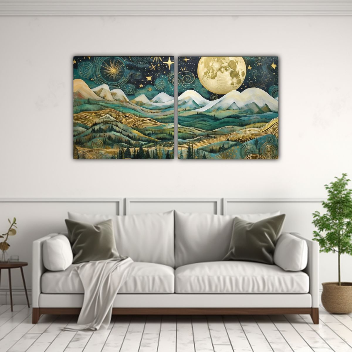 GENERICO - Cuadro Moderno Con Luna Cerca De Las Montañas 100x50 Cm