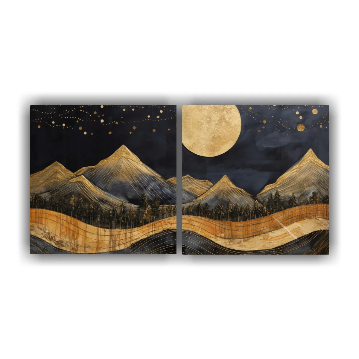 GENERICO - Pintura De Montaña Con Luna En Bastidor De Madera 60x30 Cm