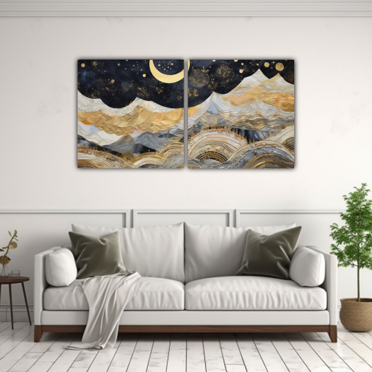 GENERICO - Pintura Decorativa Luminosa Con Luna Y Montañas 60x30 Cm